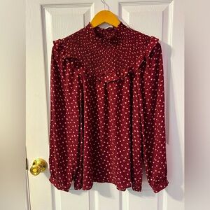 Loft ruffle smocked yoke blouse